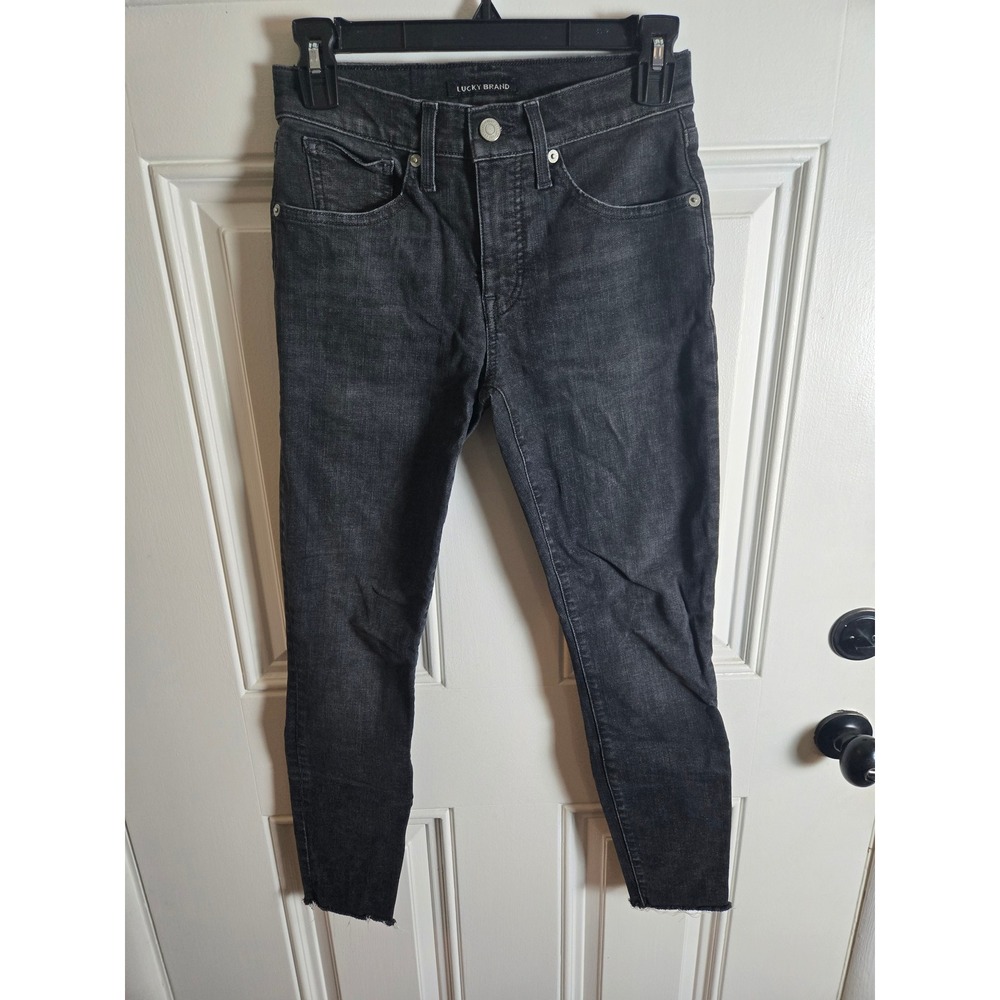 Lucky Brand Mid Rise Ava Skinny Ankle Jeans Black Raw Hem Size 2/26A